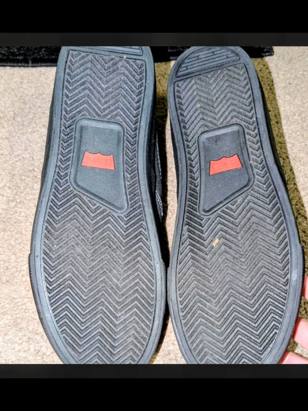Levi's Men's Black and Gray Sneakers with Red Insole Accents
